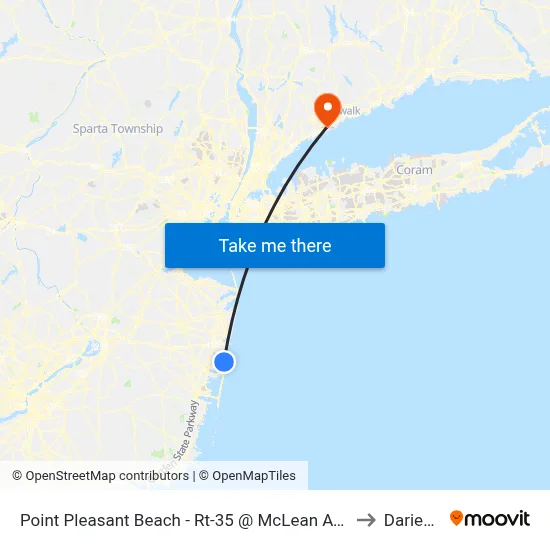 Point Pleasant Beach - Rt-35 @ McLean Ave (Northbound) to Darien, CT map