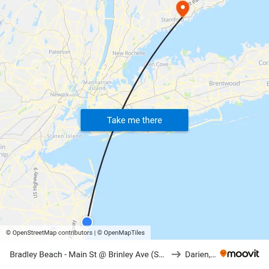 Bradley Beach - Main St @ Brinley Ave (Southbound) to Darien, CT map