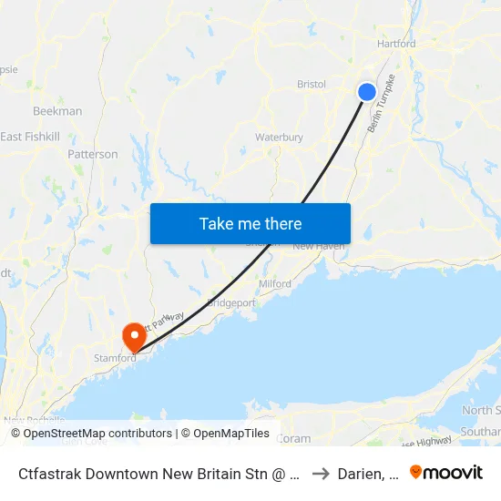 Ctfastrak Downtown New Britain Stn @ Bay B to Darien, CT map