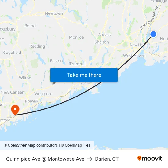 Quinnipiac Ave @ Montowese Ave to Darien, CT map