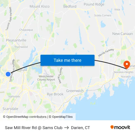 Saw Mill River Rd @ Sams Club to Darien, CT map