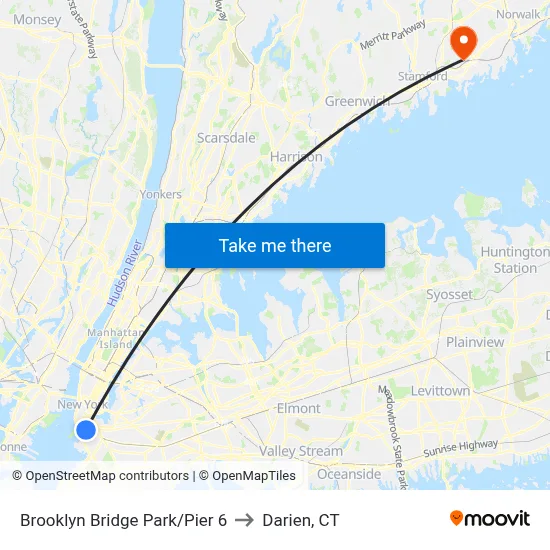 Brooklyn Bridge Park/Pier 6 to Darien, CT map