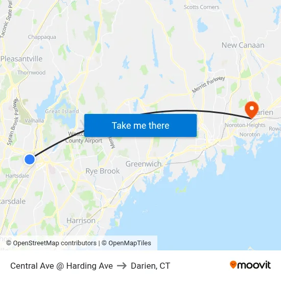 Central Ave @ Harding Ave to Darien, CT map