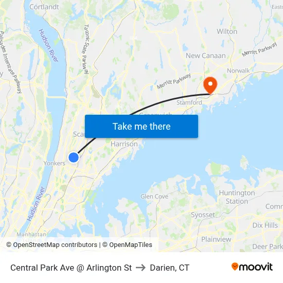 Central Park Ave @ Arlington St to Darien, CT map