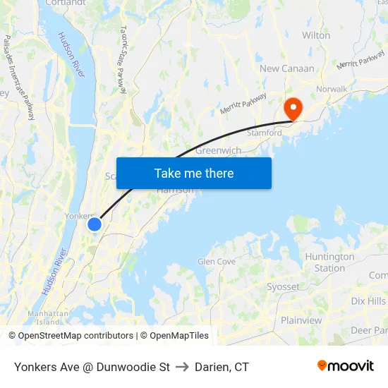 Yonkers Ave @ Dunwoodie St to Darien, CT map