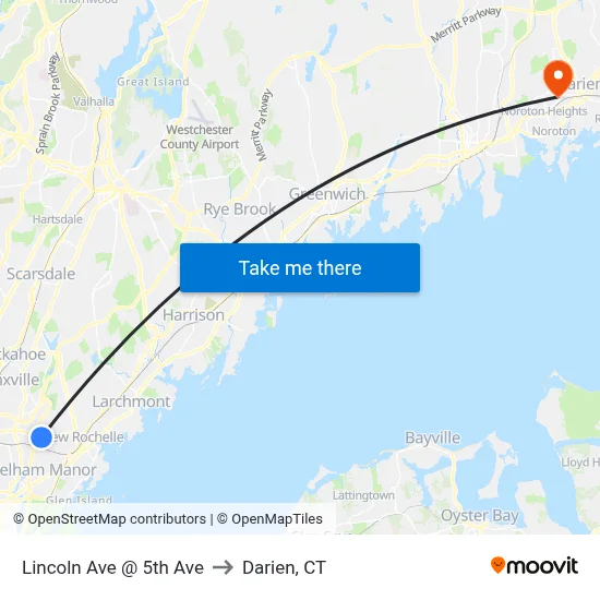 Lincoln Ave @ 5th Ave to Darien, CT map