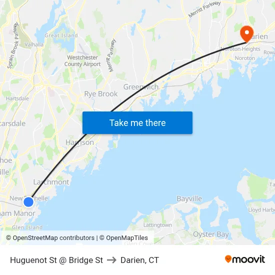 Huguenot St @ Bridge St to Darien, CT map