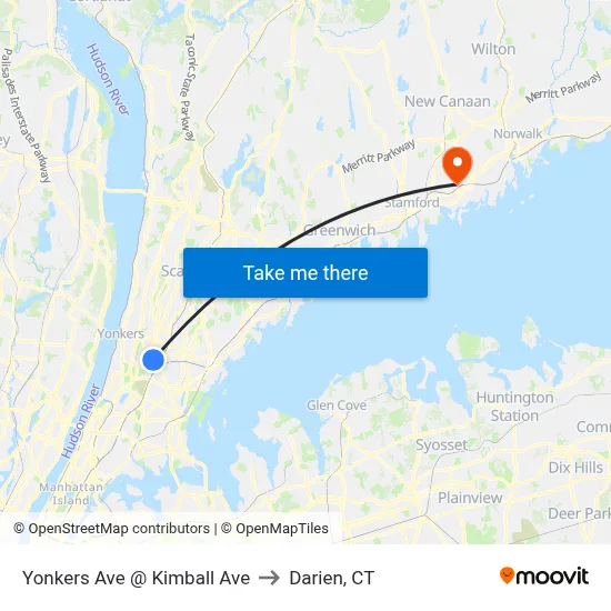 Yonkers Ave @ Kimball Ave to Darien, CT map