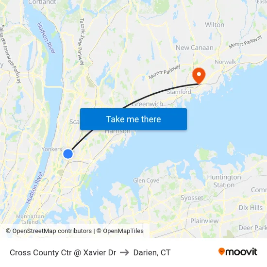 Cross County Ctr @ Xavier Dr to Darien, CT map