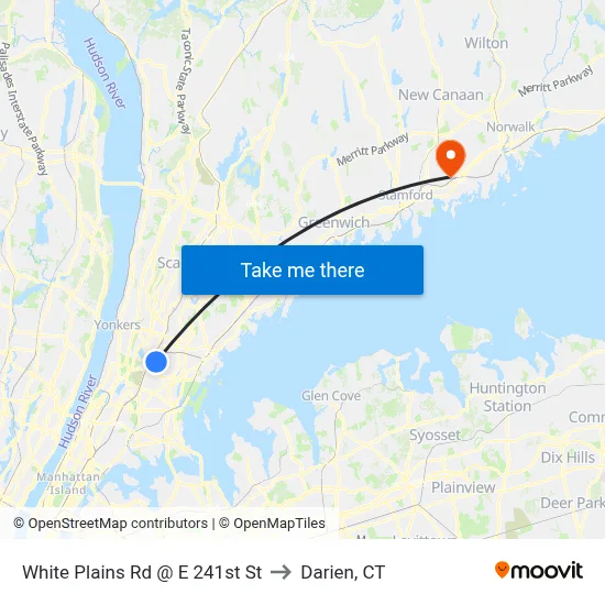 White Plains Rd @ E 241st St to Darien, CT map