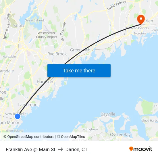 Franklin Ave @ Main St to Darien, CT map