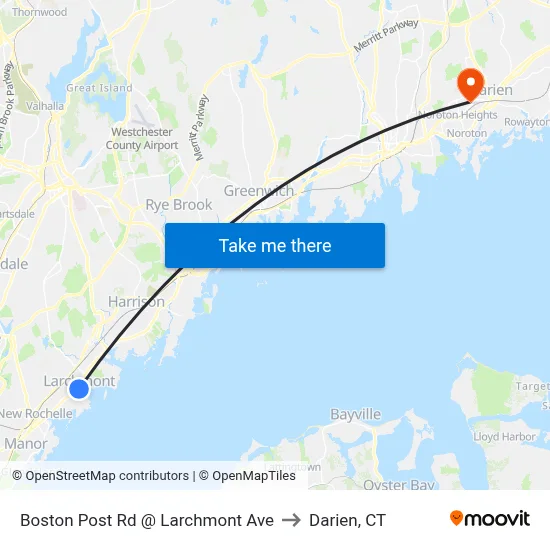 Boston Post Rd @ Larchmont Ave to Darien, CT map