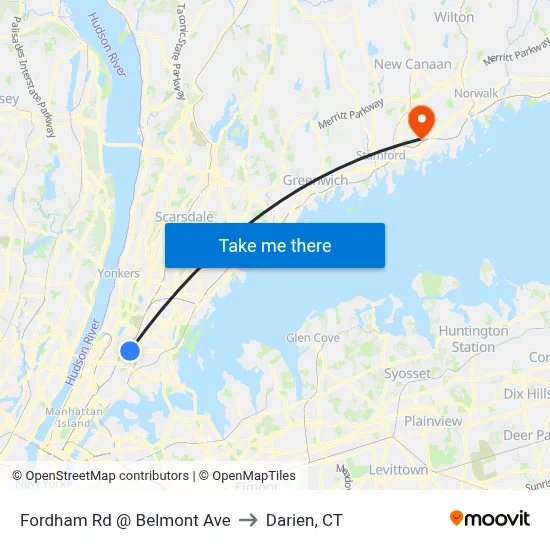 Fordham Rd @ Belmont Ave to Darien, CT map