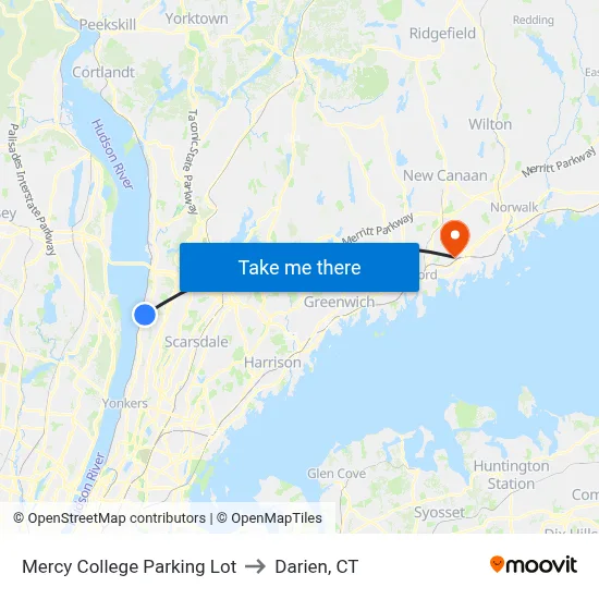 Mercy College Parking Lot to Darien, CT map