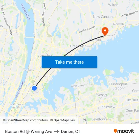 Boston Rd @ Waring Ave to Darien, CT map