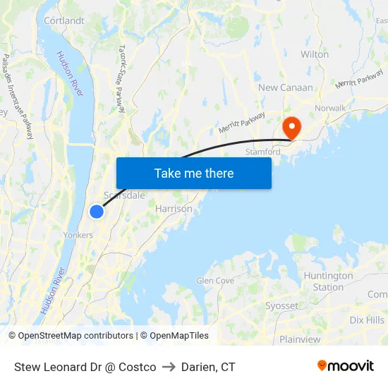 Stew Leonard Dr @ Costco to Darien, CT map