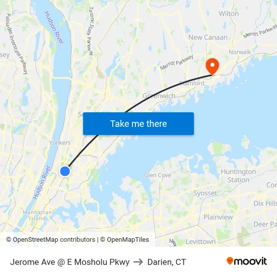 Jerome Ave @ E Mosholu Pkwy to Darien, CT map