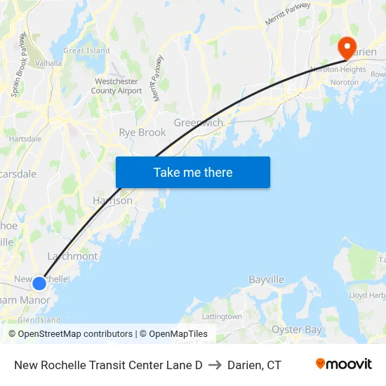 New Rochelle Transit Center Lane D to Darien, CT map