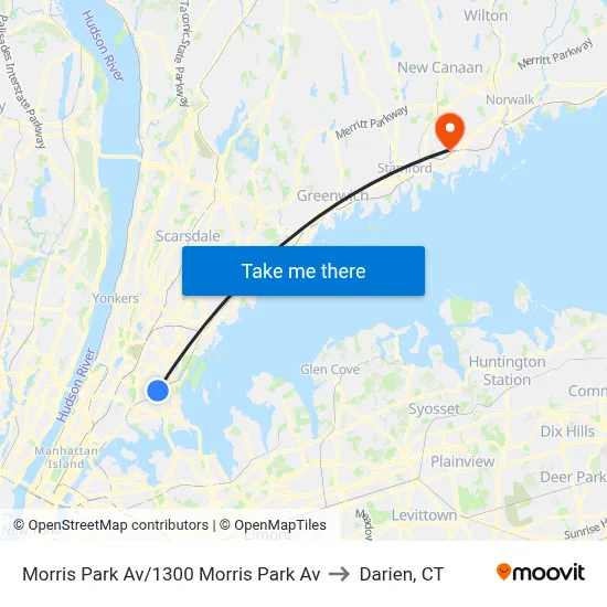 Morris Park Av/1300 Morris Park Av to Darien, CT map