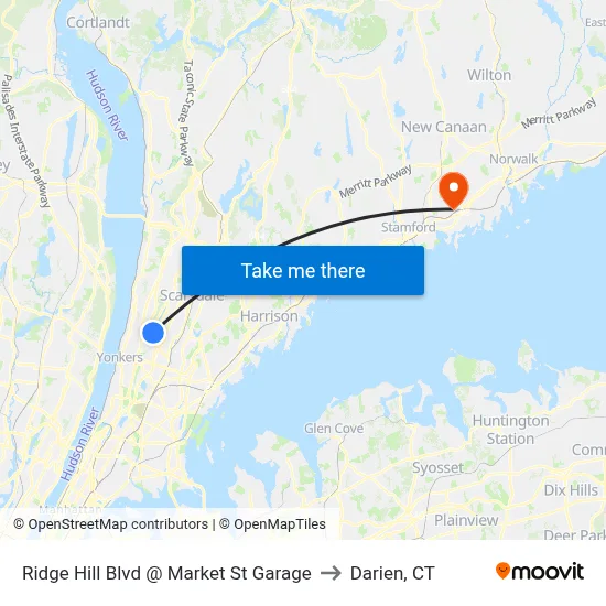 Ridge Hill Blvd @ Market St Garage to Darien, CT map