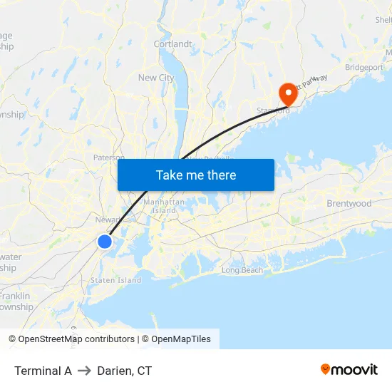 Terminal A to Darien, CT map