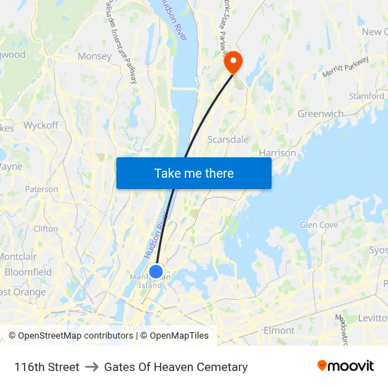 116th Street to Gates Of Heaven Cemetary map