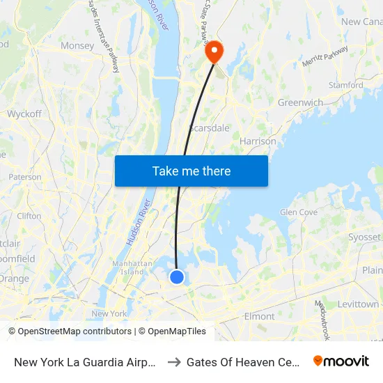 New York La Guardia Airport LGA to Gates Of Heaven Cemetary map