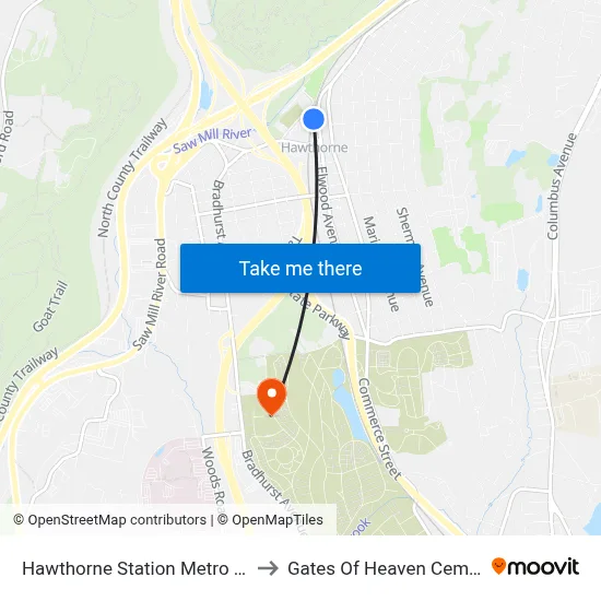 Hawthorne Station Metro North to Gates Of Heaven Cemetary map