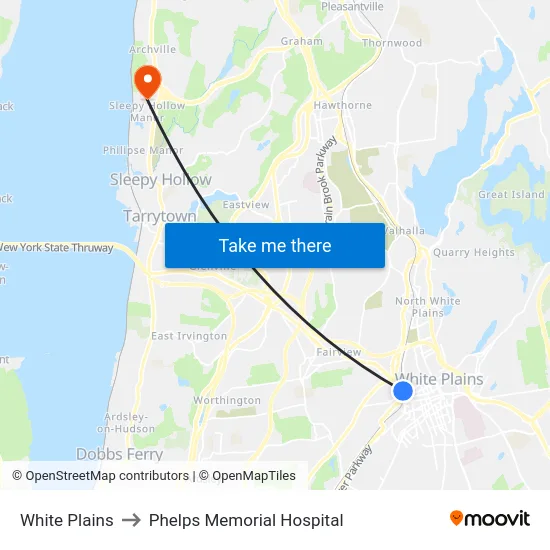 White Plains to Phelps Memorial Hospital map