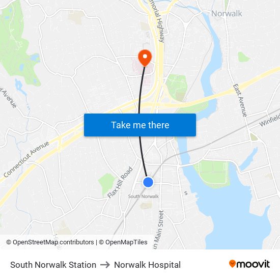 South Norwalk Station to Norwalk Hospital map
