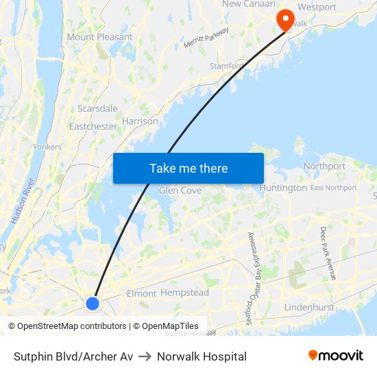 Sutphin Blvd/Archer Av to Norwalk Hospital map