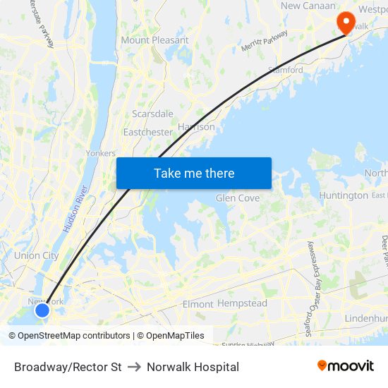 Broadway/Rector St to Norwalk Hospital map