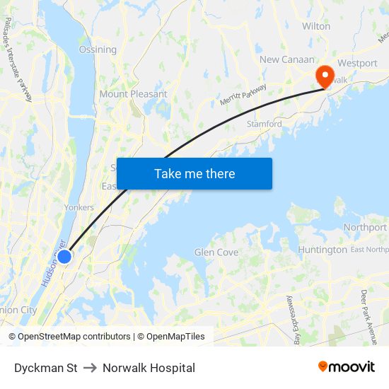 Dyckman St to Norwalk Hospital map