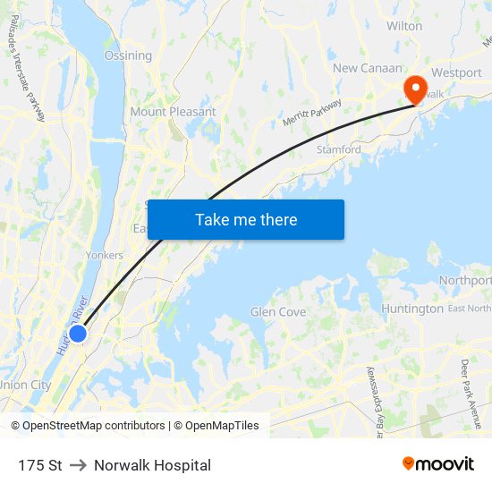 175 St to Norwalk Hospital map