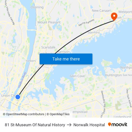 81 St-Museum Of Natural History to Norwalk Hospital map