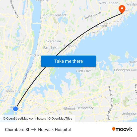 Chambers St to Norwalk Hospital map