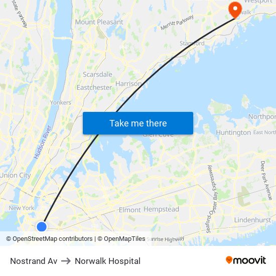 Nostrand Av to Norwalk Hospital map