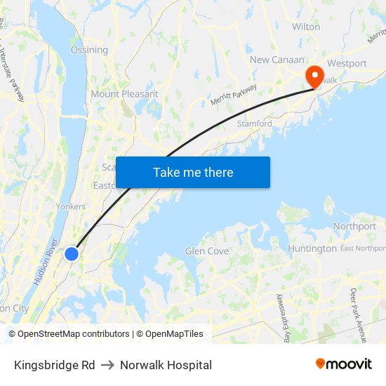 Kingsbridge Rd to Norwalk Hospital map