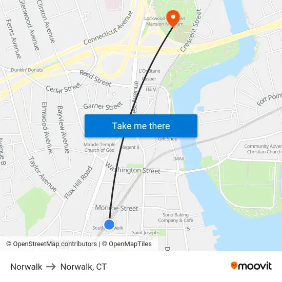 Norwalk to Norwalk, CT map