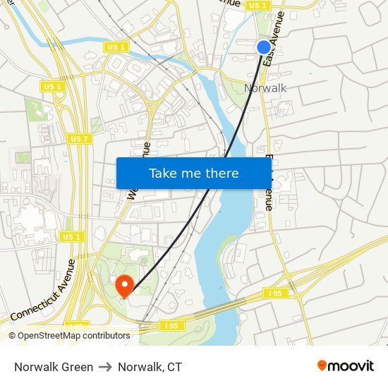 Norwalk Green to Norwalk, CT map