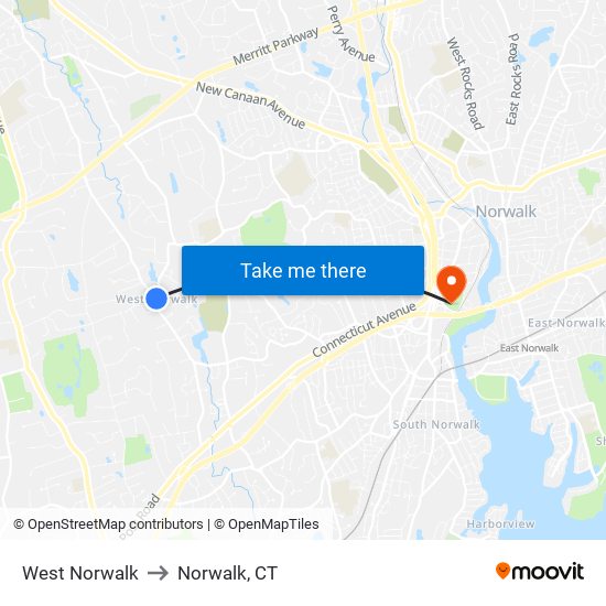 West Norwalk to Norwalk, CT map