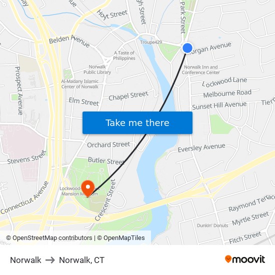 Norwalk to Norwalk, CT map