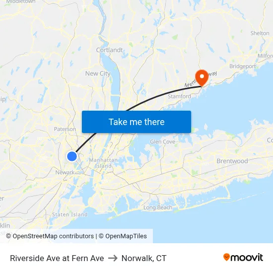 Riverside Ave at Fern Ave to Norwalk, CT map