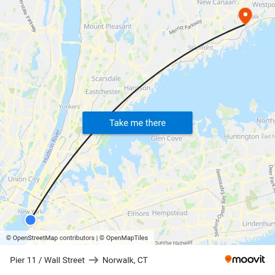 Pier 11 / Wall Street to Norwalk, CT map