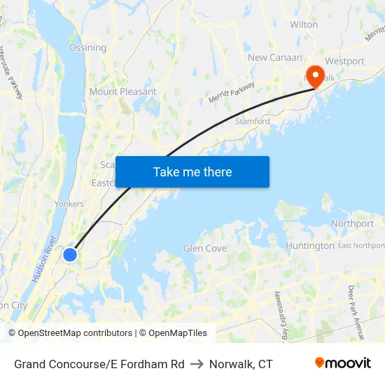 Grand Concourse/E Fordham Rd to Norwalk, CT map