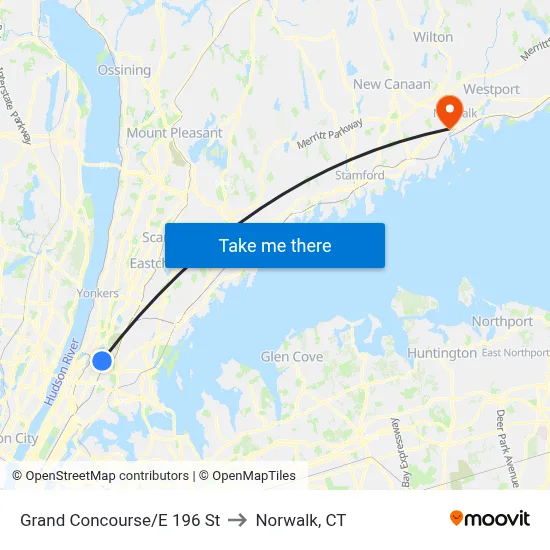 Grand Concourse/E 196 St to Norwalk, CT map