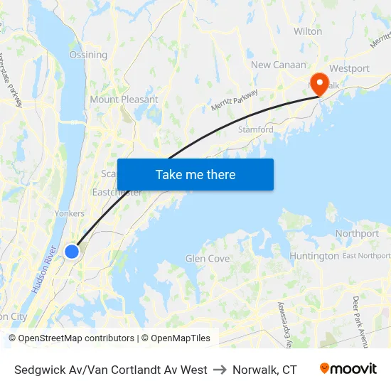 Sedgwick Av/Van Cortlandt Av West to Norwalk, CT map