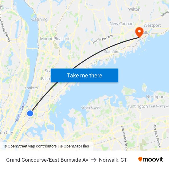 Grand Concourse/East Burnside Av to Norwalk, CT map