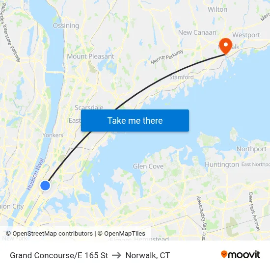 Grand Concourse/E 165 St to Norwalk, CT map