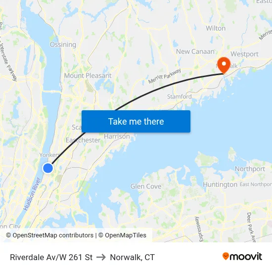Riverdale Av/W 261 St to Norwalk, CT map